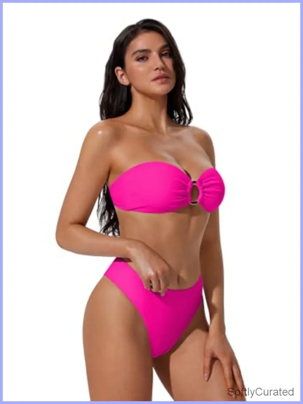 Bandeau O Ring Bikini Set Tie Back High Waisted 2 Piece Swimsuit